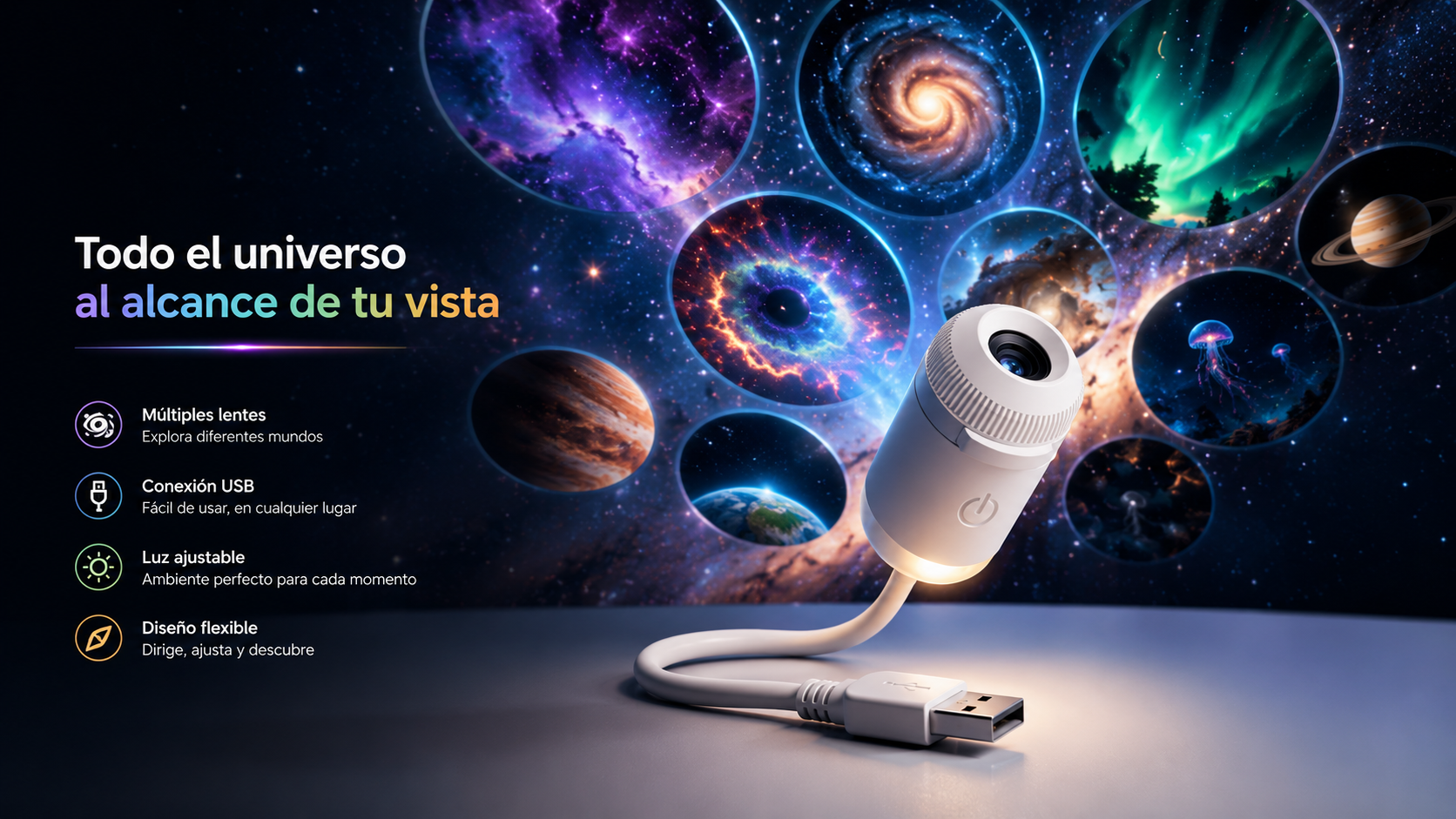 FlexLens star projector lighting up a bedroom with galaxy effect