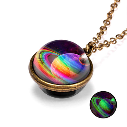 Galaxy Luminous Double-Sided Geometric Pendant Necklace