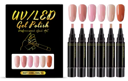 Set de 6 bolígrafos de gel UV/LED para uñas - tonos nude