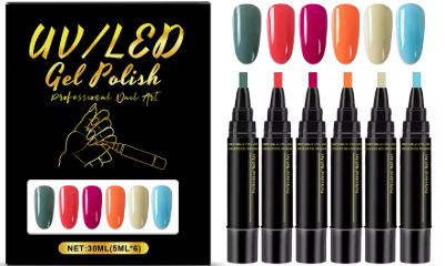 Set de 6 bolígrafos de gel UV/LED para uñas - tonos vivos