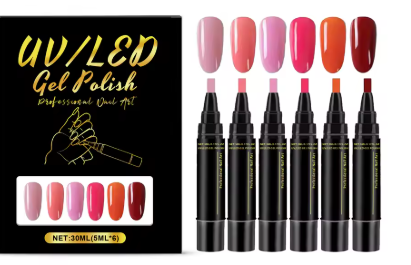 Set de 6 bolígrafos de gel UV/LED para uñas - rosas y rojos